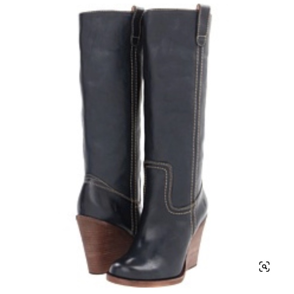 Frye Caroline Campus Wedge Boots, Navy - Picture 1 of 13